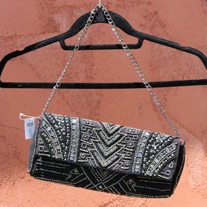 Black Evening Clutch Purse with Beading